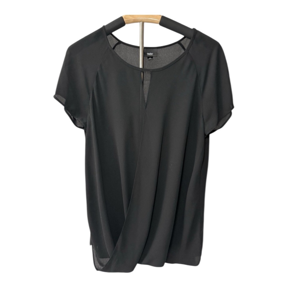 Mossimo Black Surplice Blouse M Sheer Back Short Sleeve Career Office Top